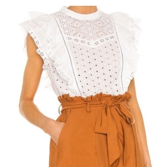 Veronica Beard Jie Eyelet and Lace Top in White - Picture 1 of 10
